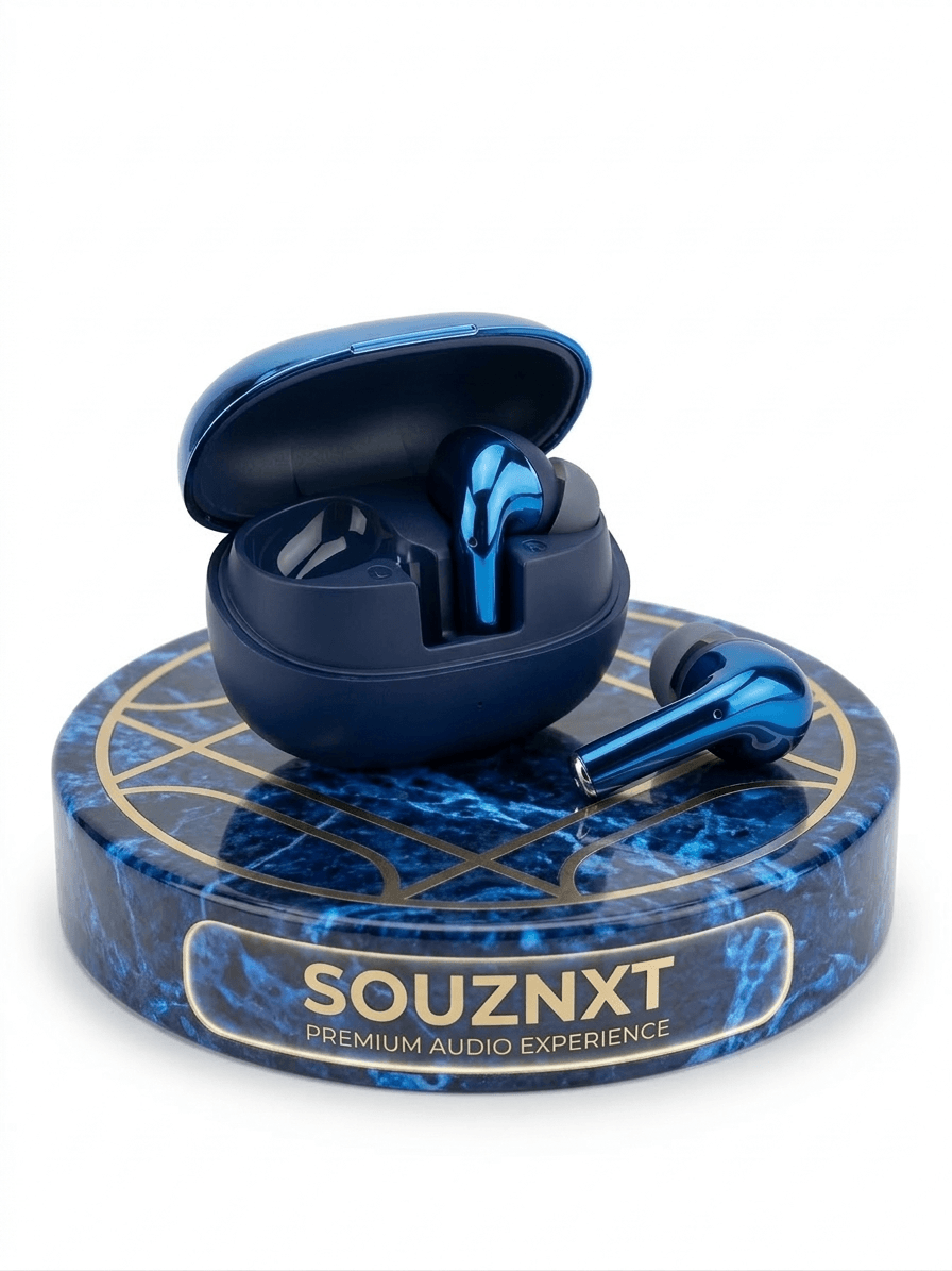 SouzNXT Supreme Buds TWS Earbuds Blue | 72 Hours Playback | Bluetooth 5.4 | Deep Bass HD Sound | ENC Noise Reduction | Gaming Mode | Touch Control