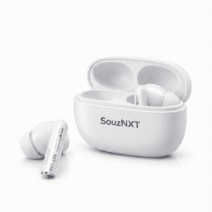 SouzNXT LX7 Gen Wireless Bluetooth Earbuds with 46H Playtime, Deep Bass, Touch Control & Charging Case – White