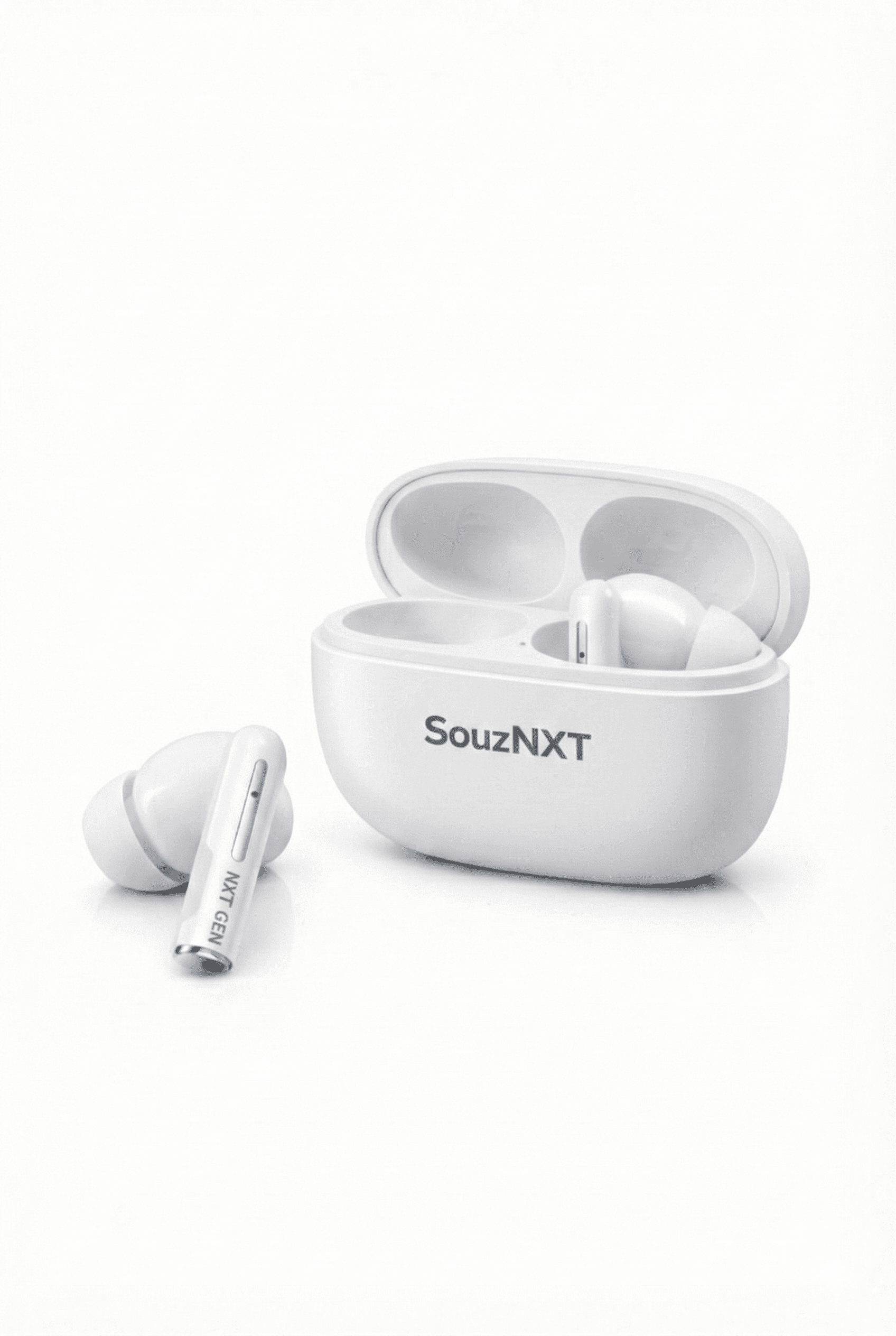 SouzNXT LX7 Gen Wireless Bluetooth Earbuds with 46H Playtime, Deep Bass, Touch Control & Charging Case – White