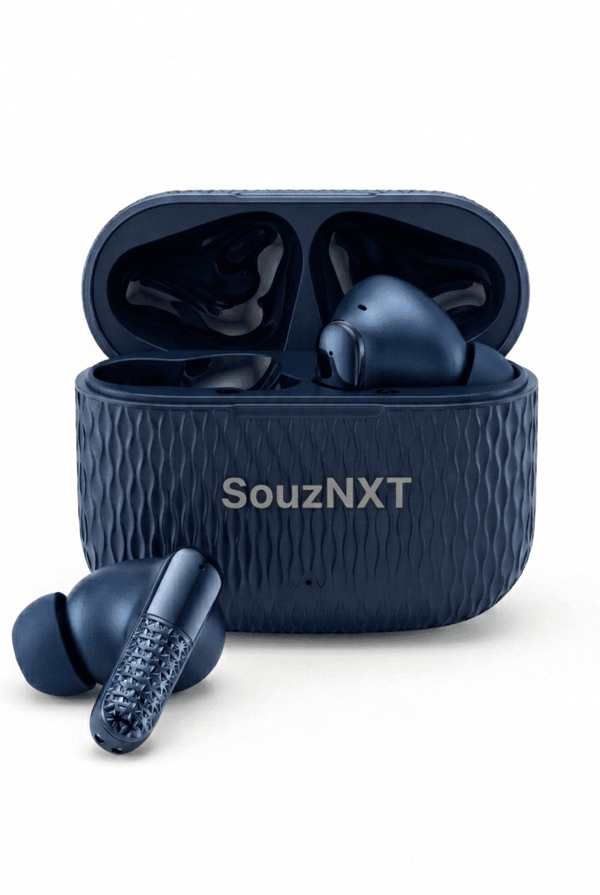 SouzNXT Prime Buds 72 Blue Edition Wireless Earbuds – 72H Playtime, Bluetooth 5.4, ENC Calling, Touch Control