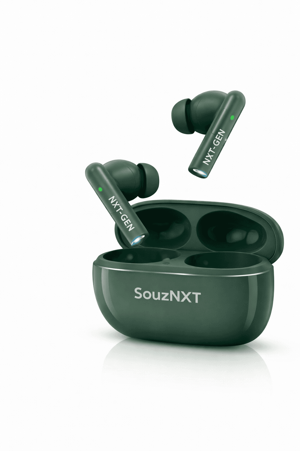 SouzNXT  Wireless Bluetooth Earbuds with 46H Playtime, Deep Bass, Touch Control & Charging Case – Green