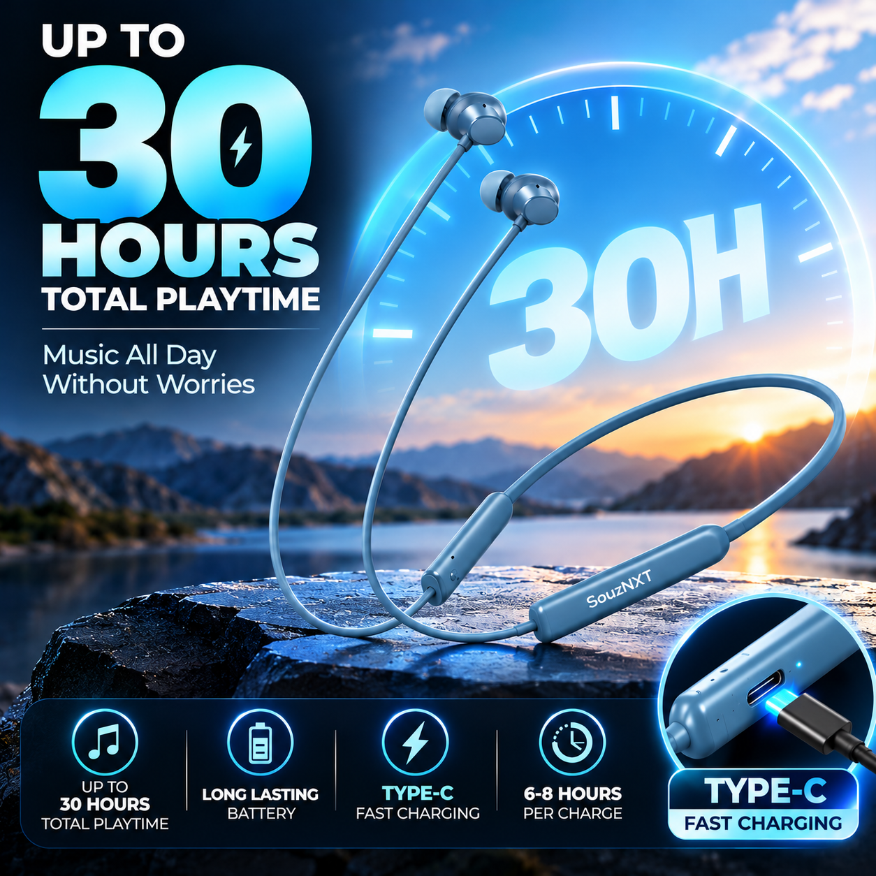 SouzNXT Wireless Neckband | Deep Bass • ENC Calling • Up to 30H Playtime - Image 2